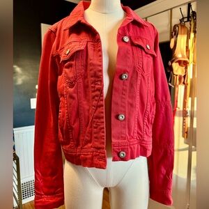 Free People We The Free Rumors Denim Jacket in Red
